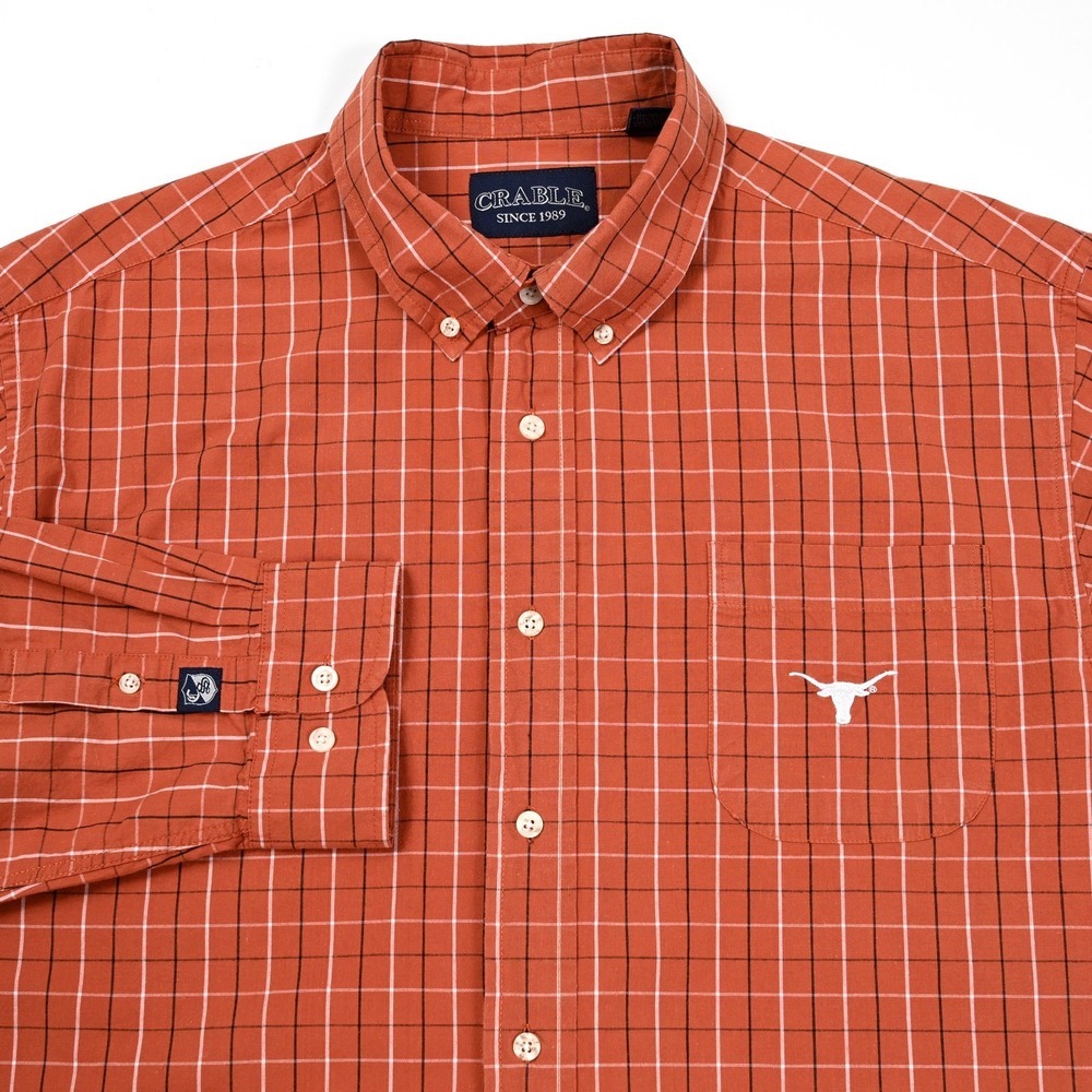 Crable Texas Longhorns Stitched Logo Men's Plaid Button Down Campus Shirt L/S XL
